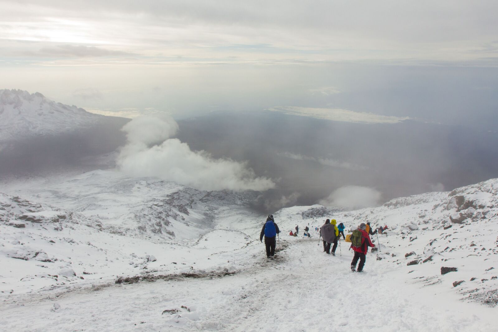 A guide leading the line on a Kilimanjaro ridge