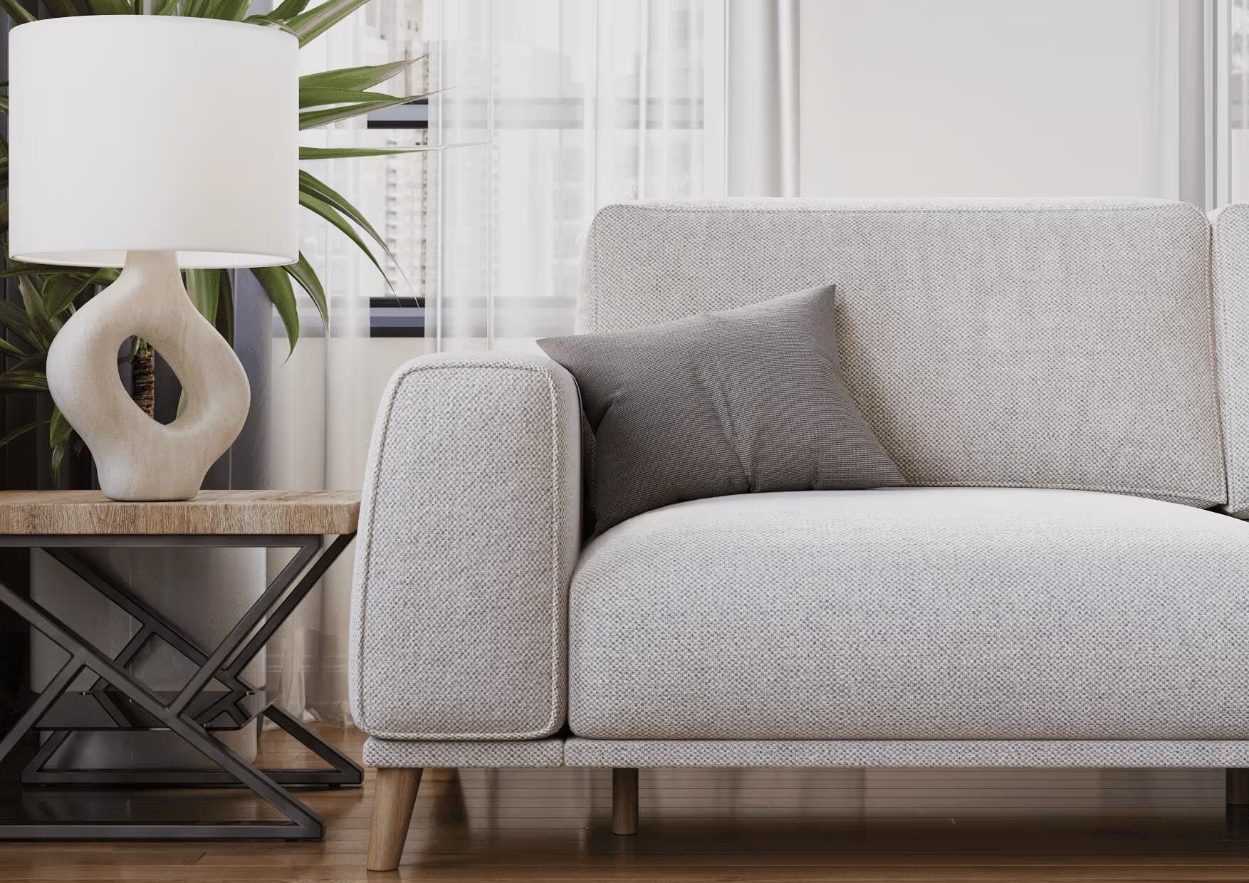 3D rendered interior scene with sofa and soft studio lighting