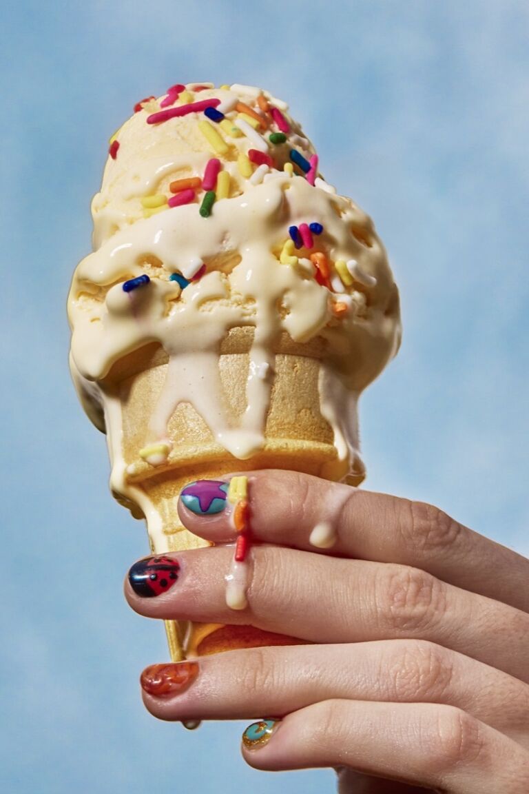 Close-up of melting gelato in a cone