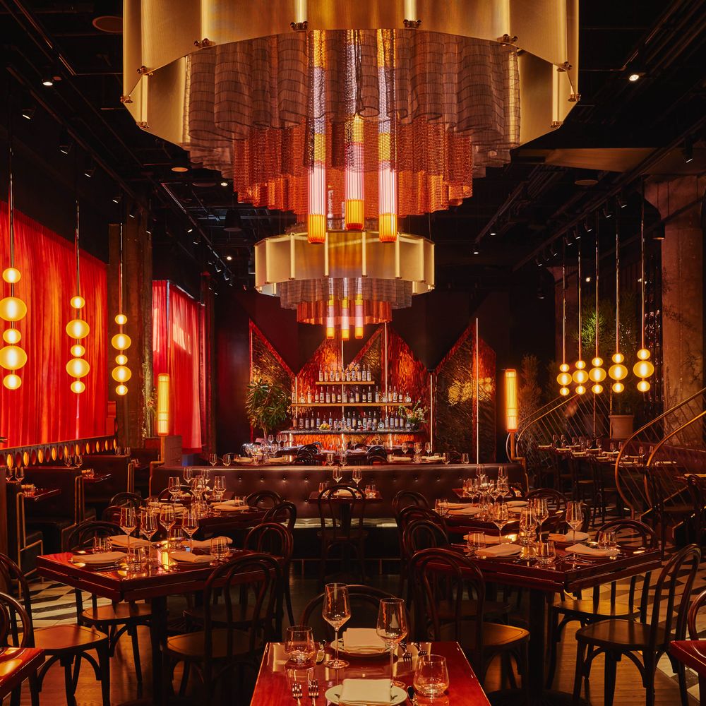The grand room at dusk