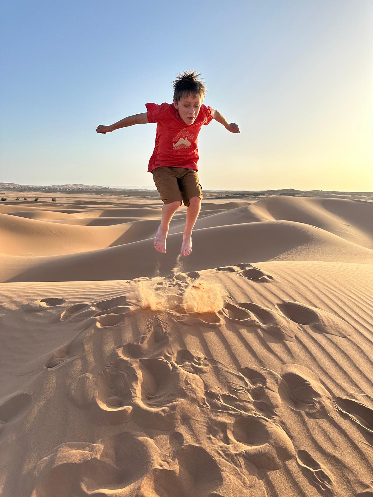 Happy family in desert