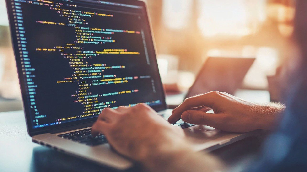 Developer learning to code comparing Python and JavaScript on a screen