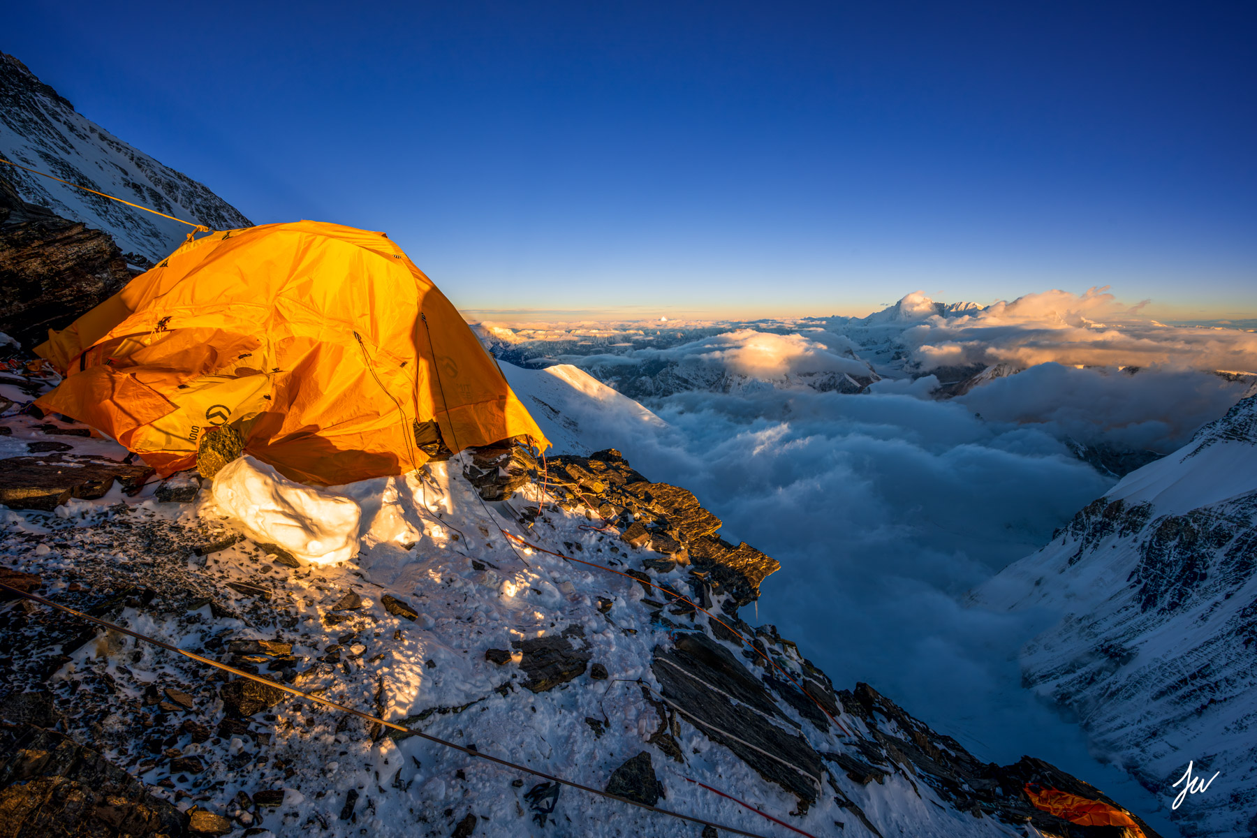 Campfire in the Himalayas at night