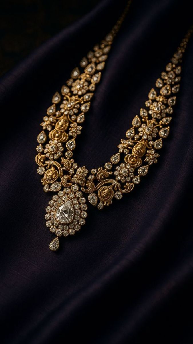 Gold diamond necklace with teardrop pendant