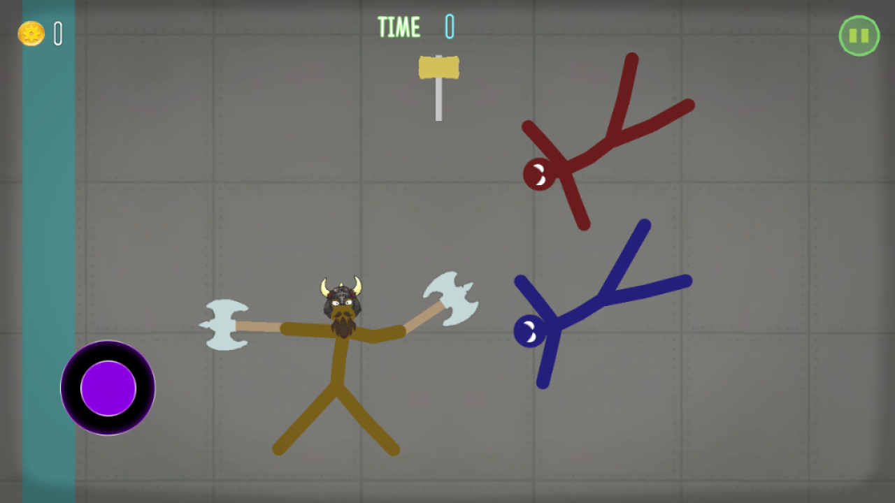 Stickman warrior fighting with weapons in Ragdoll Hit 2 arena