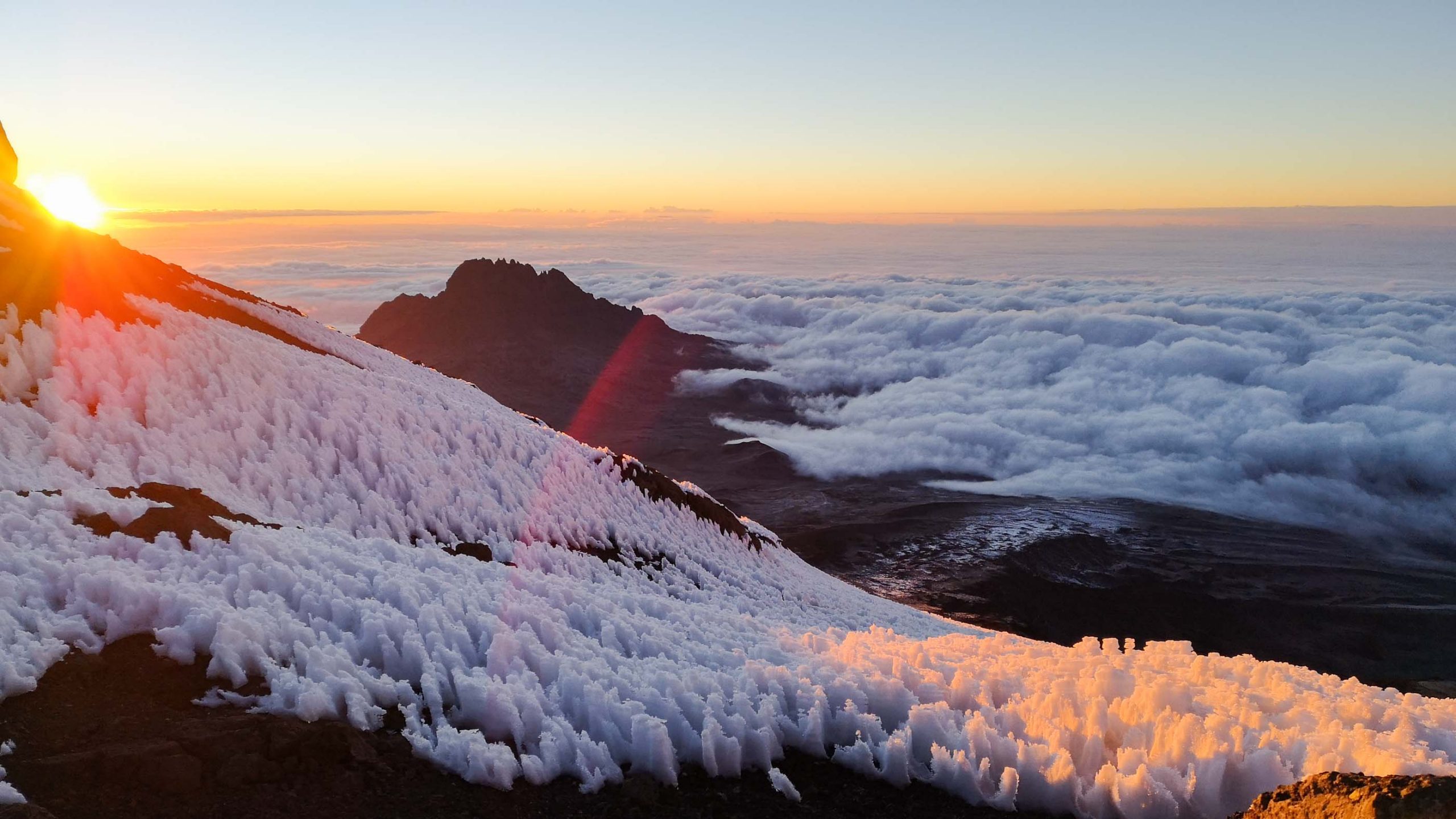 Kilimanjaro's summit glaciers at sunrise