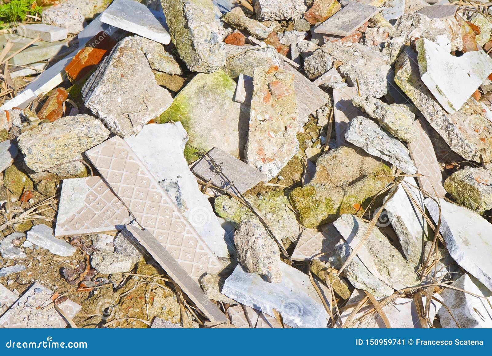 Construction demolition site with rubble and debris