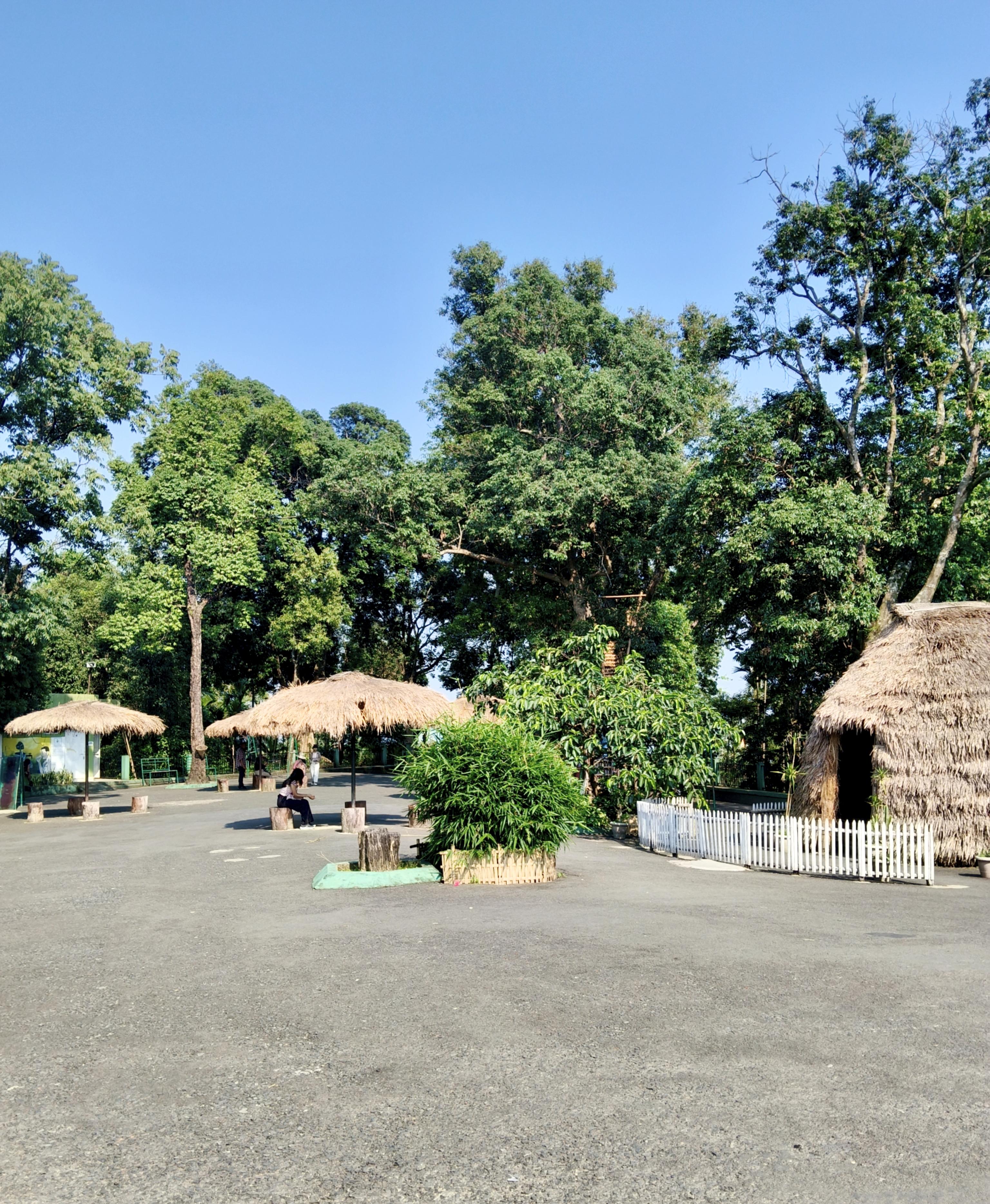 Thatched-roof huts and gardens in Mawlynnong, Asia's cleanest village