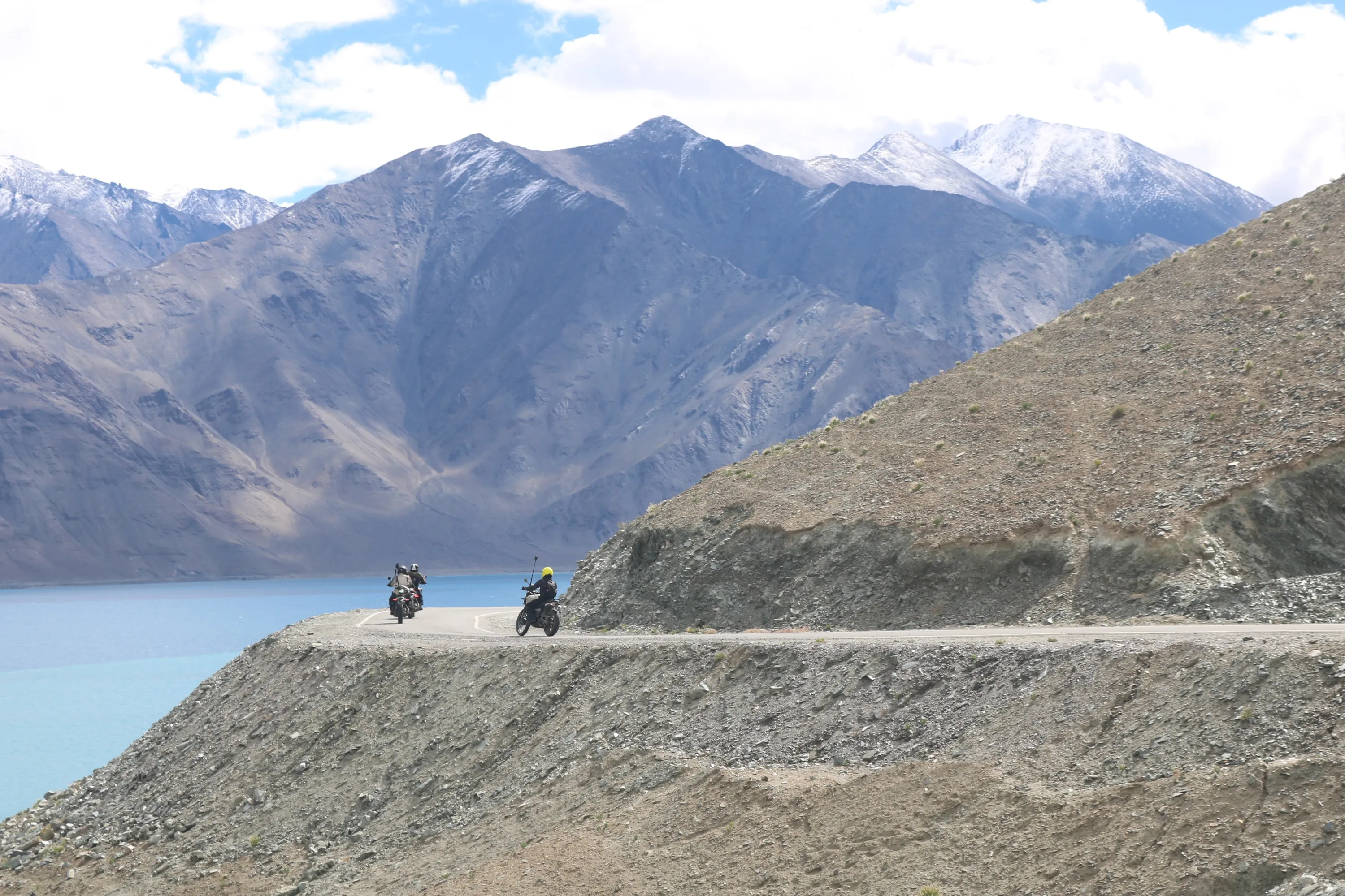 Motorcycle crossing a mountain river