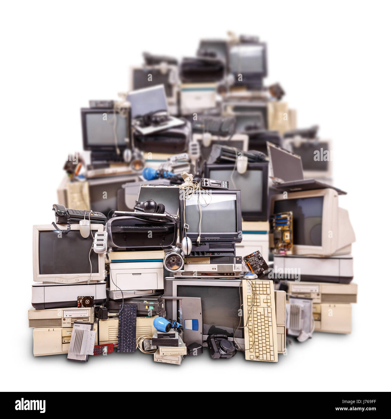 Old electronics and e-waste being collected for recycling