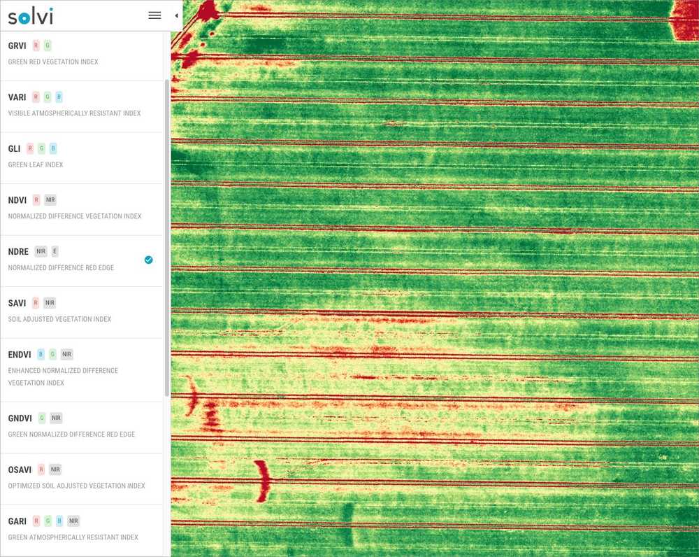 خريطة NDVI لمزرعة تظهر التباين المكاني في صحة النبات