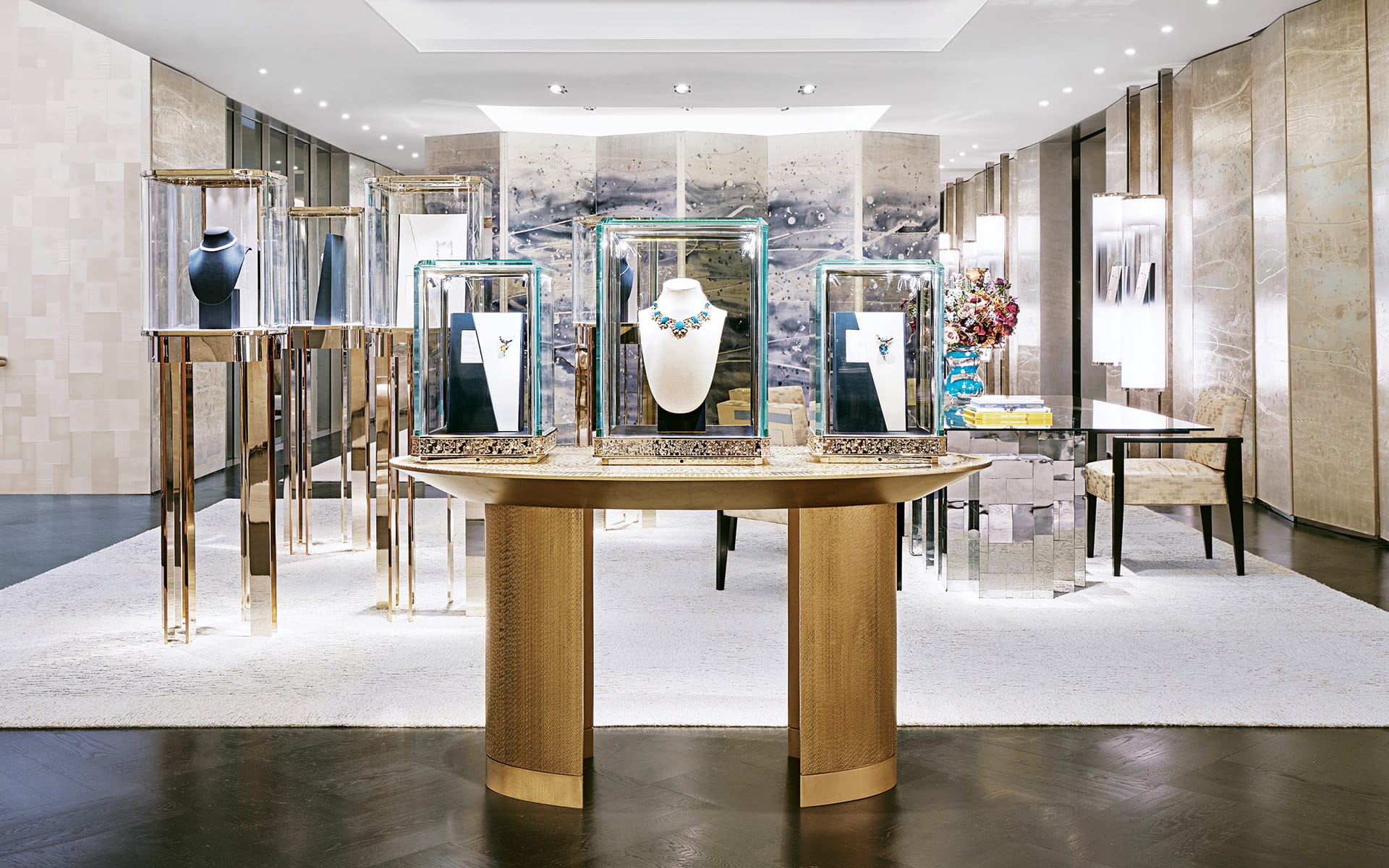 Luxurious Padmavati Jewellers boutique interior with glass display cases