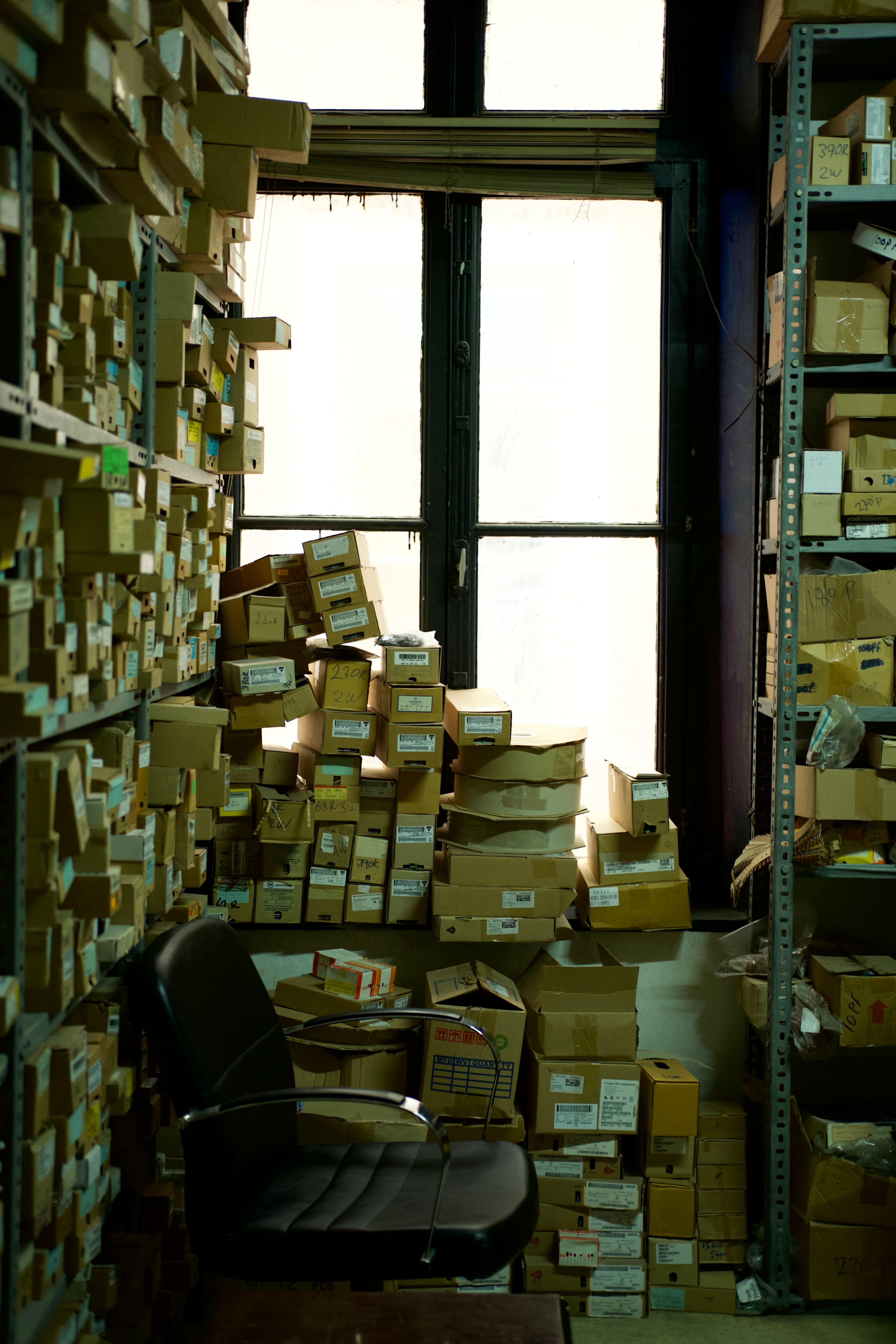 Office clutter and boxes before clearance