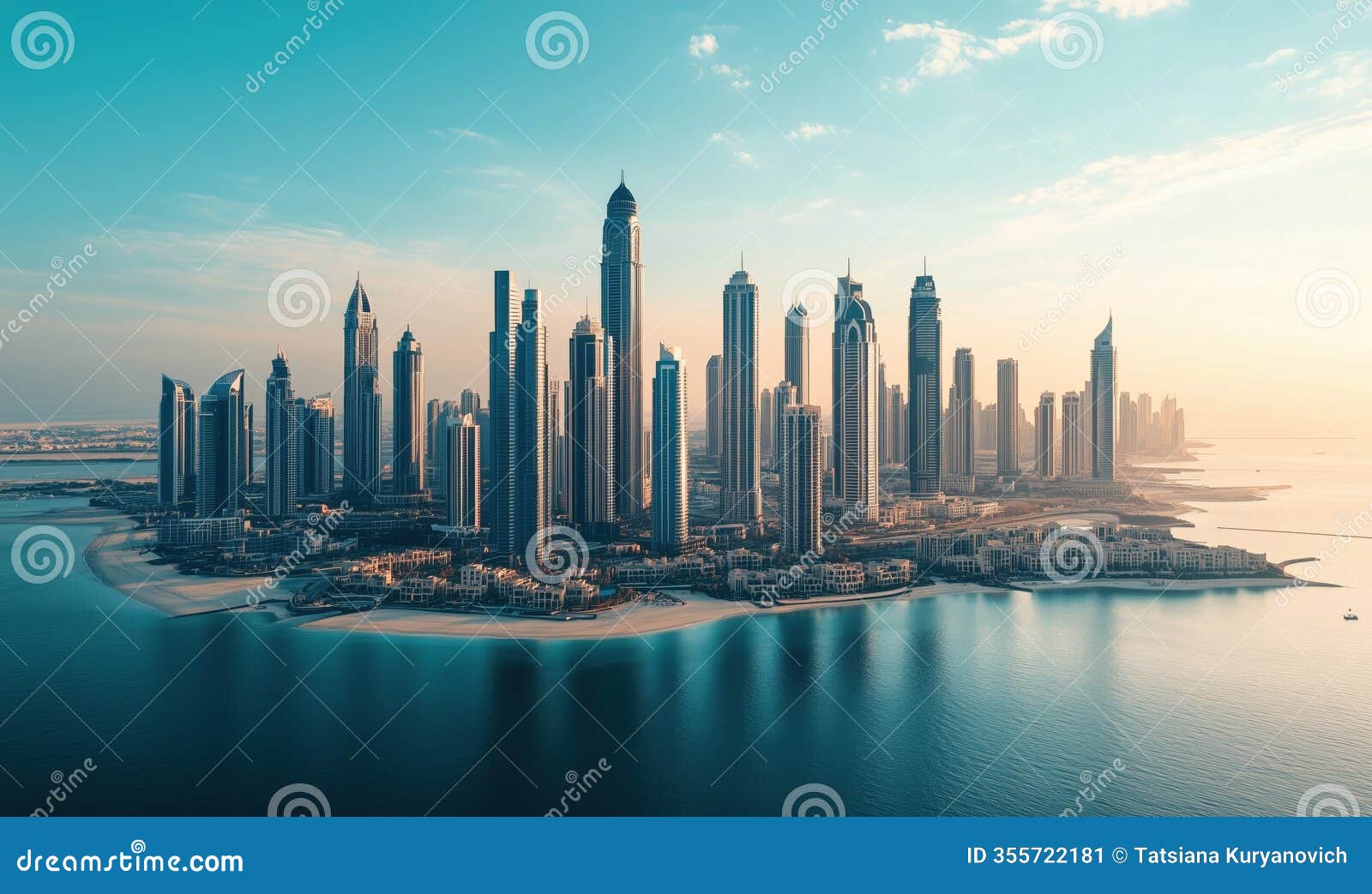 Dubai Marina skyline at sunset