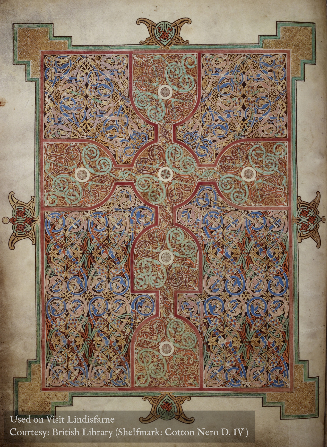 Carpet page from the Lindisfarne Gospels, British Library Cotton MS Nero D IV.
