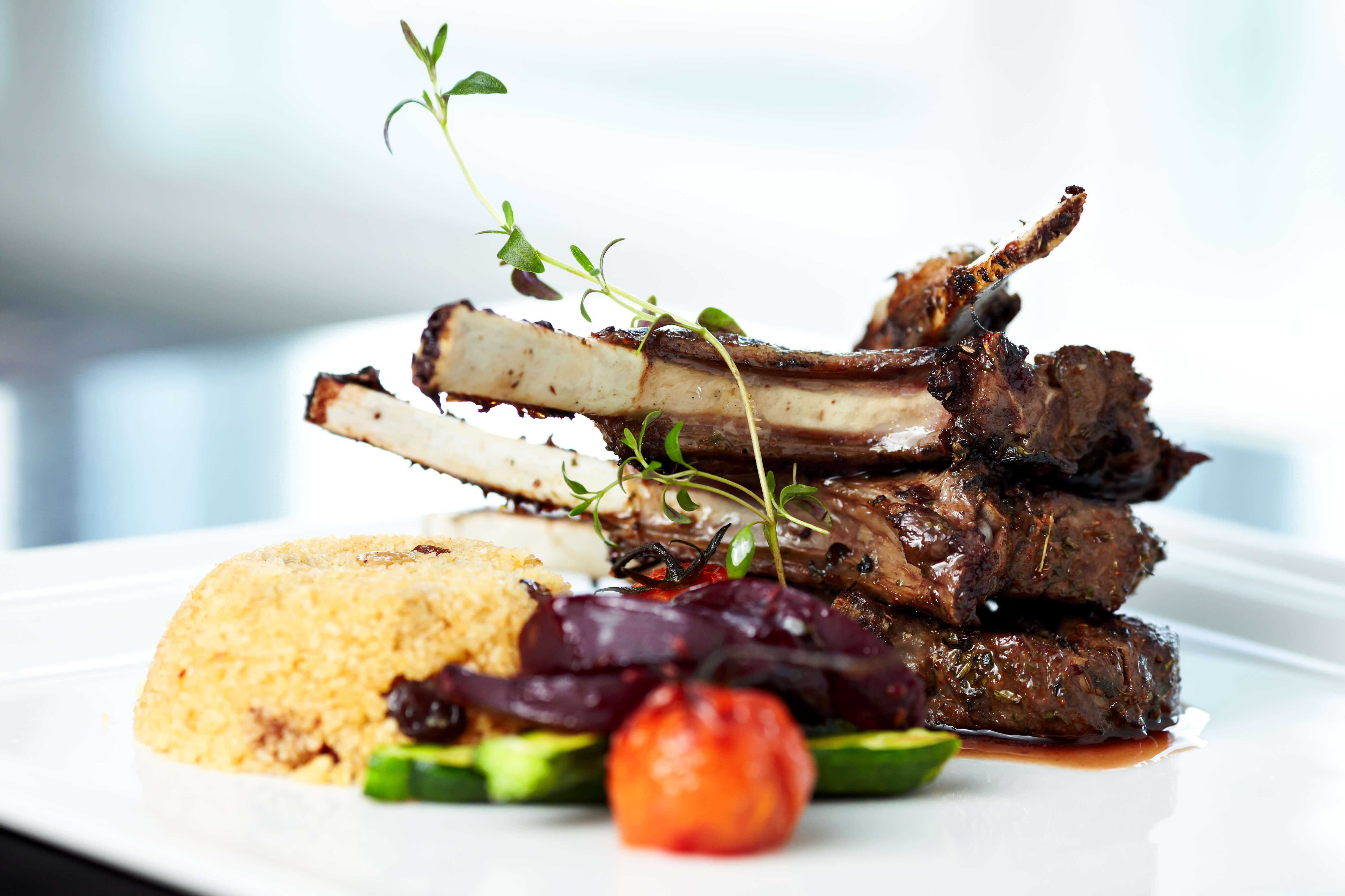 Lamb ribs, garden herbs