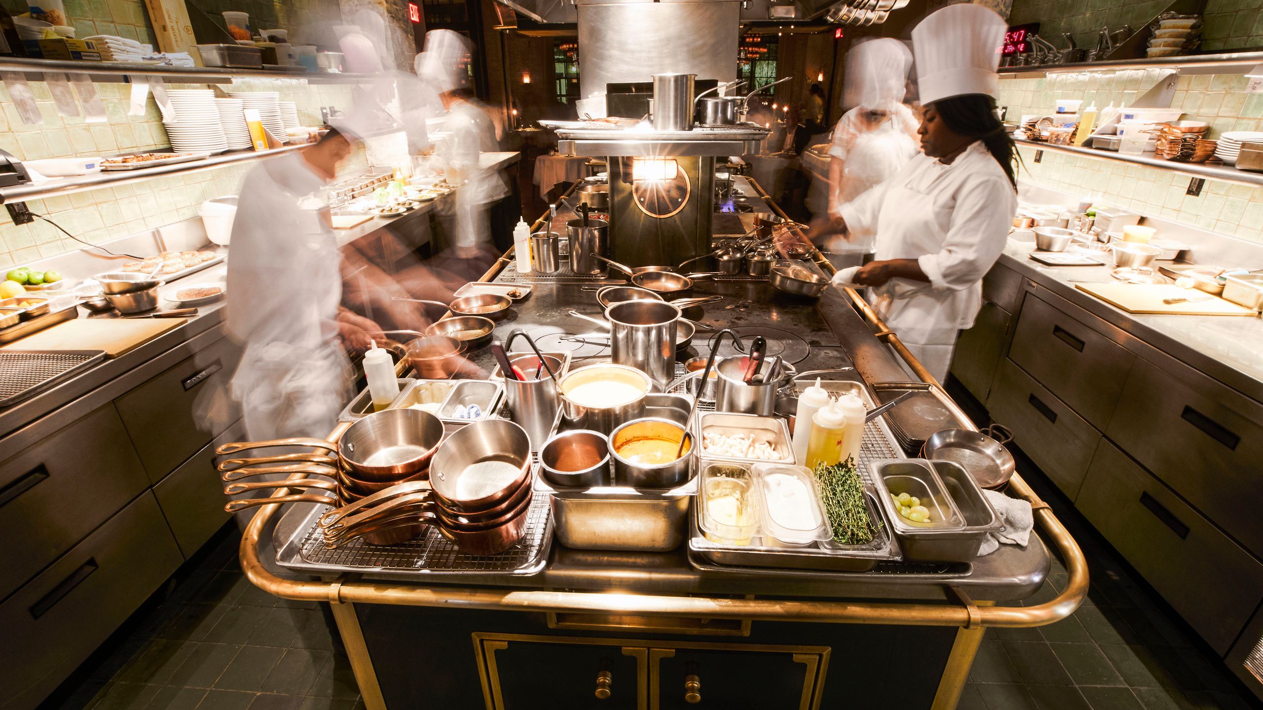 The kitchen brigade at work during service